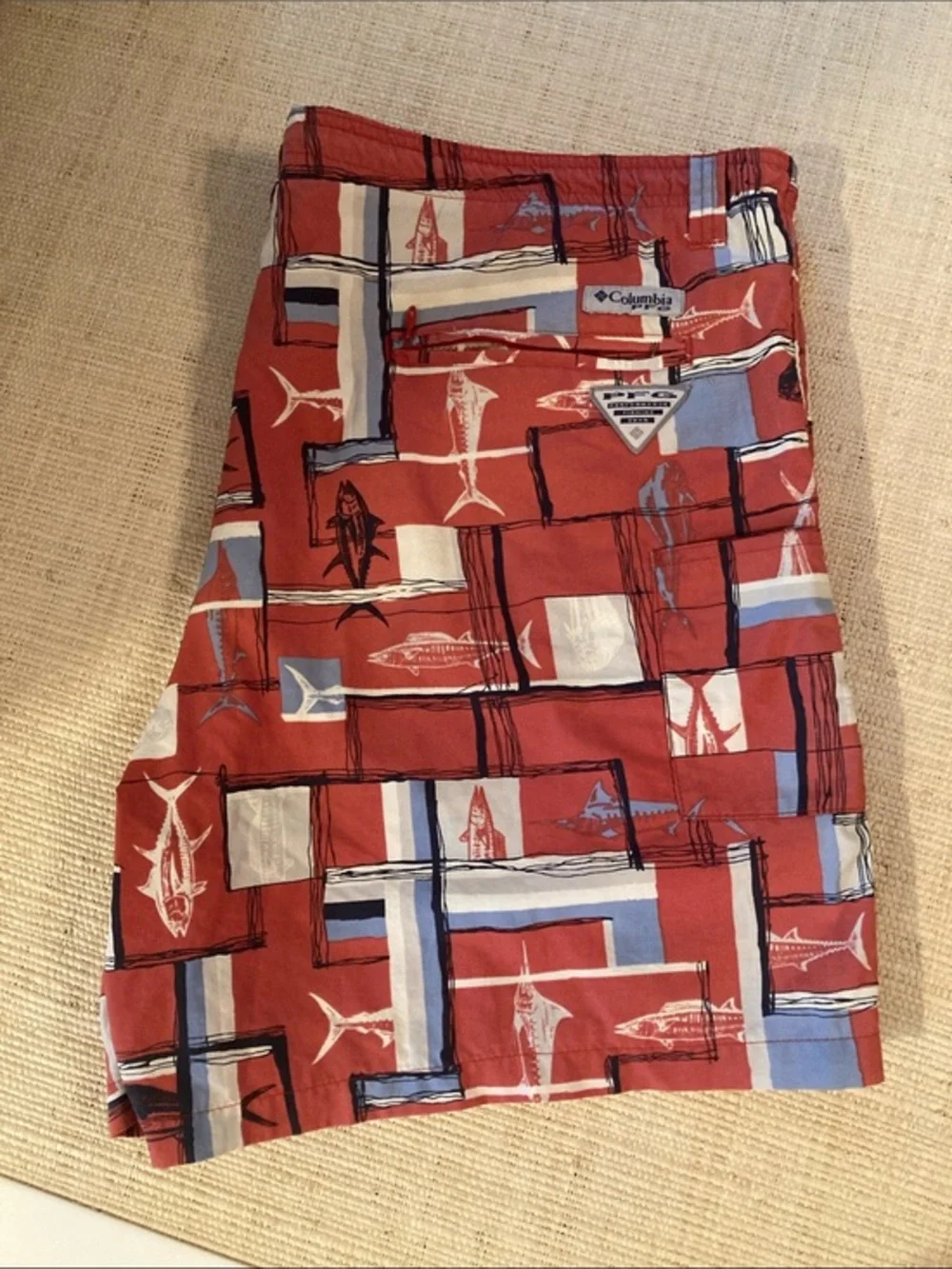 Columbia PFG swim trunks Men's Red Patterned Swim Shorts Sz L